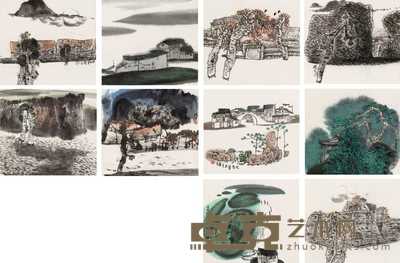 李明久 1987、1988年作 山水（十幅） 镜心 36.5×41cm×10